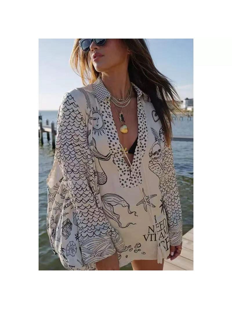 Boho Mermaid Star Pattern Shirt & Shorts Casual Coord Set Set