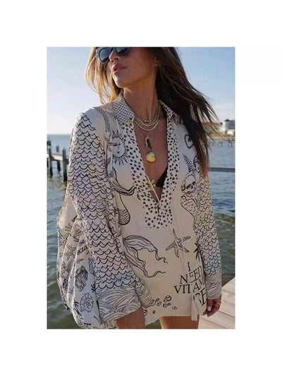 Boho Mermaid Star Pattern Shirt & Shorts Casual Coord Set Set