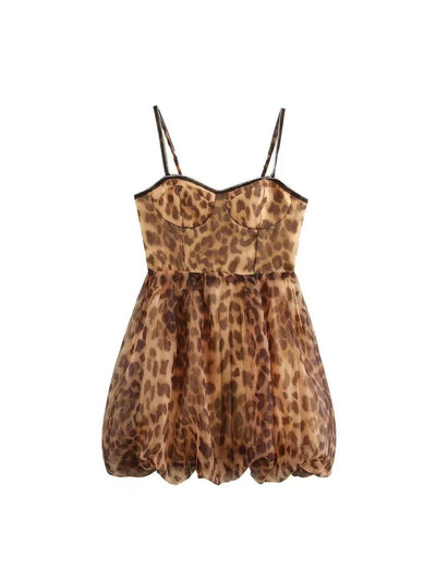 Animal Print Rhinestone Beaded Balloon Short Dress