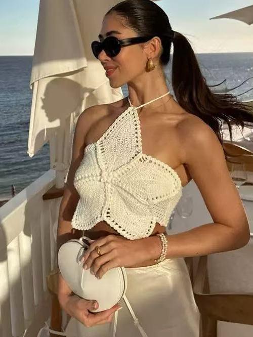 Crochet butterfly halter crop top