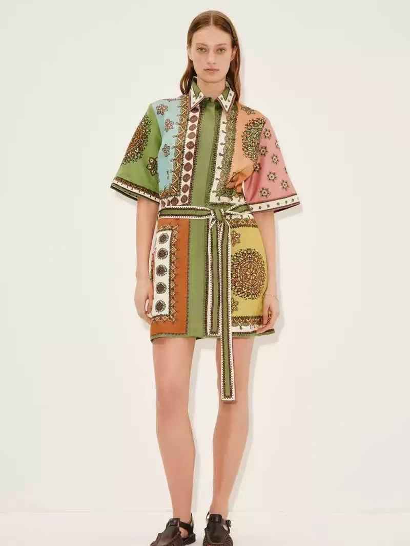 Boho Patchwork Shirt Dress