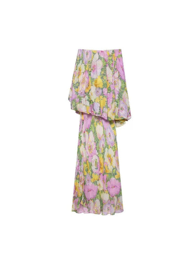 Pastel Floral Layered Ruffle Maxi Skirt
