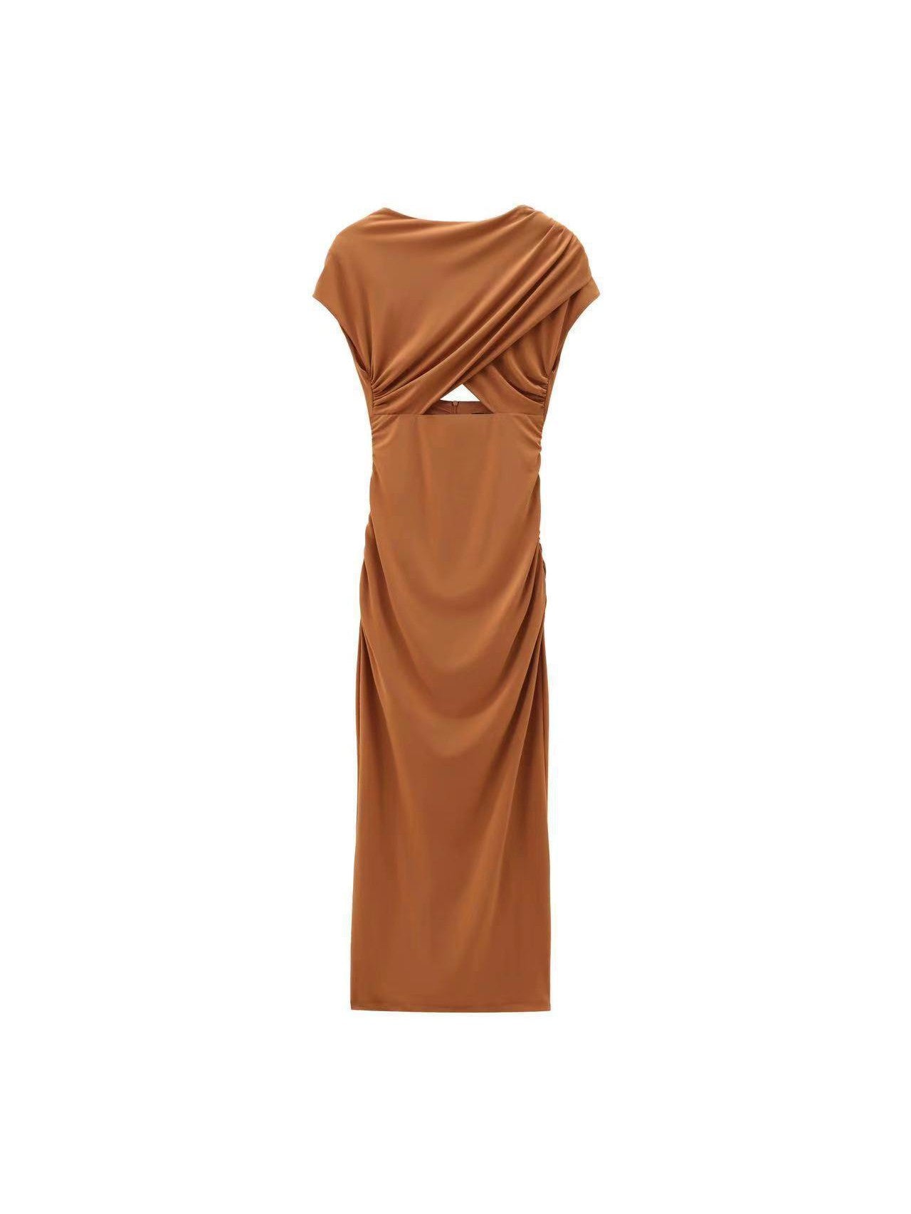 Boat Neck Backless Ruched Cutout Slit Maxi Dress Boat Neck Backless Ruched Cutout Slit Maxi Dress