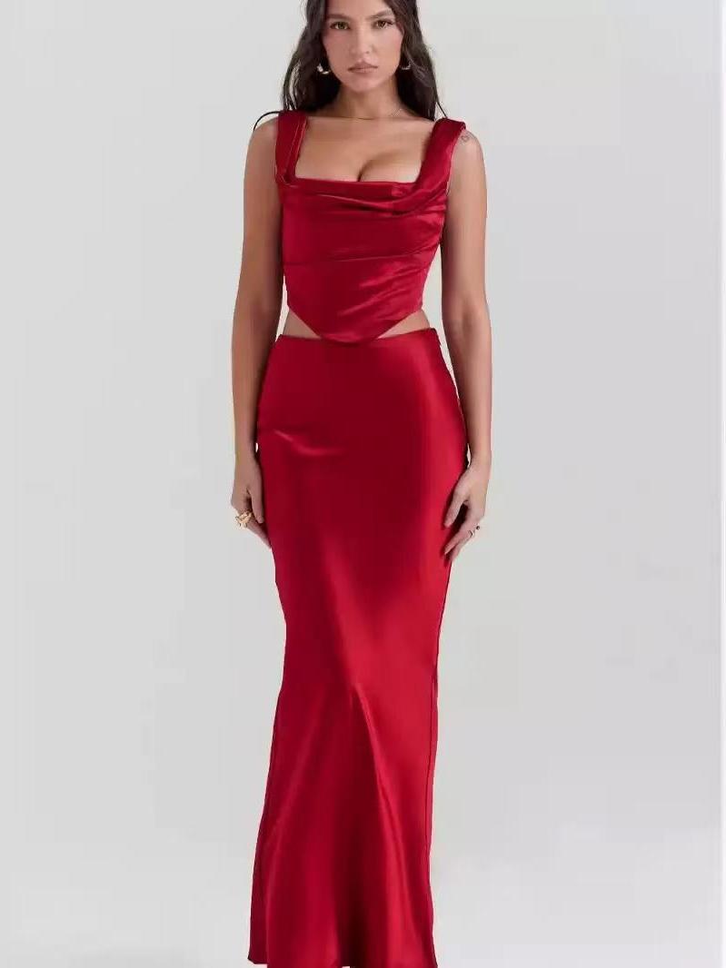 Tied Back Corset Top & Slit Skirt Coord Set