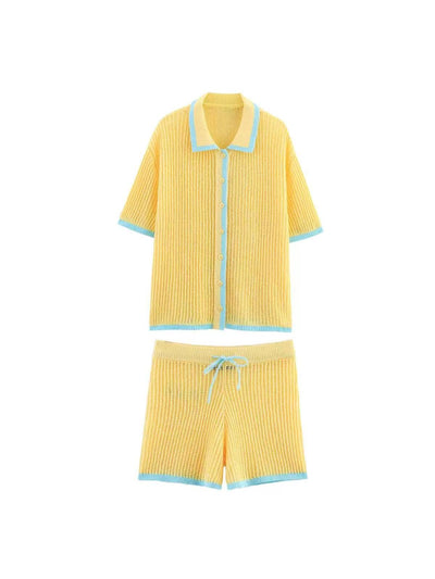 Pastel Yellow & Sky Blue Ribbed Knit Co-ord Set