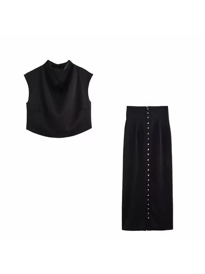 Sleeveless Crop Top & High Waist Long Skirt Coord Set
