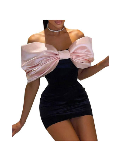 Bow Off Shoulder Velvet Bodycon Dress