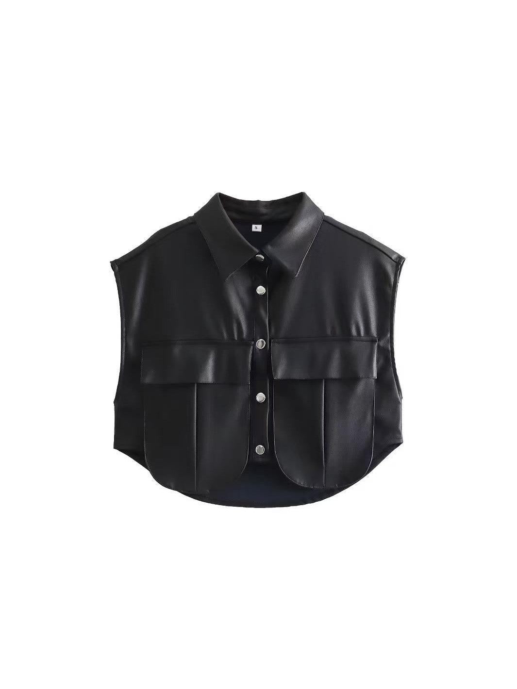 PU Leather Button-up Vest Top