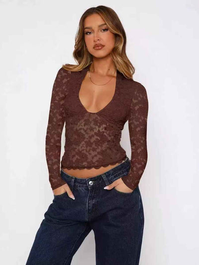 Moonlight Sheer Lace Plunge Top