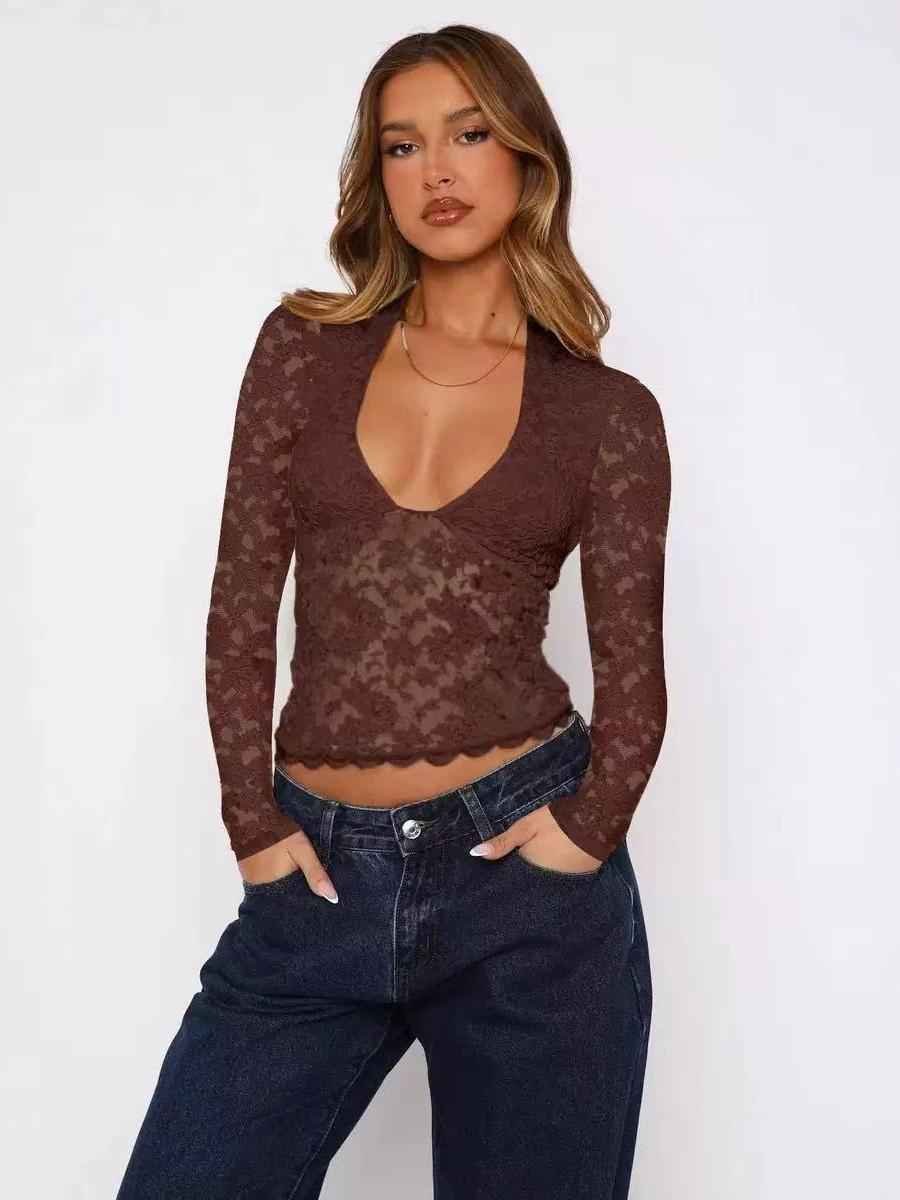 Moonlight Sheer Lace Plunge Top