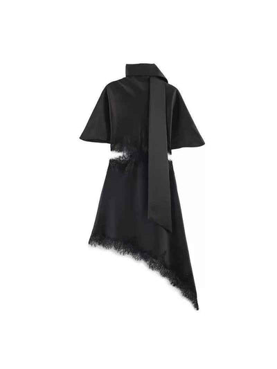 Midnight Tide Asymmetric Satin Lace Dress