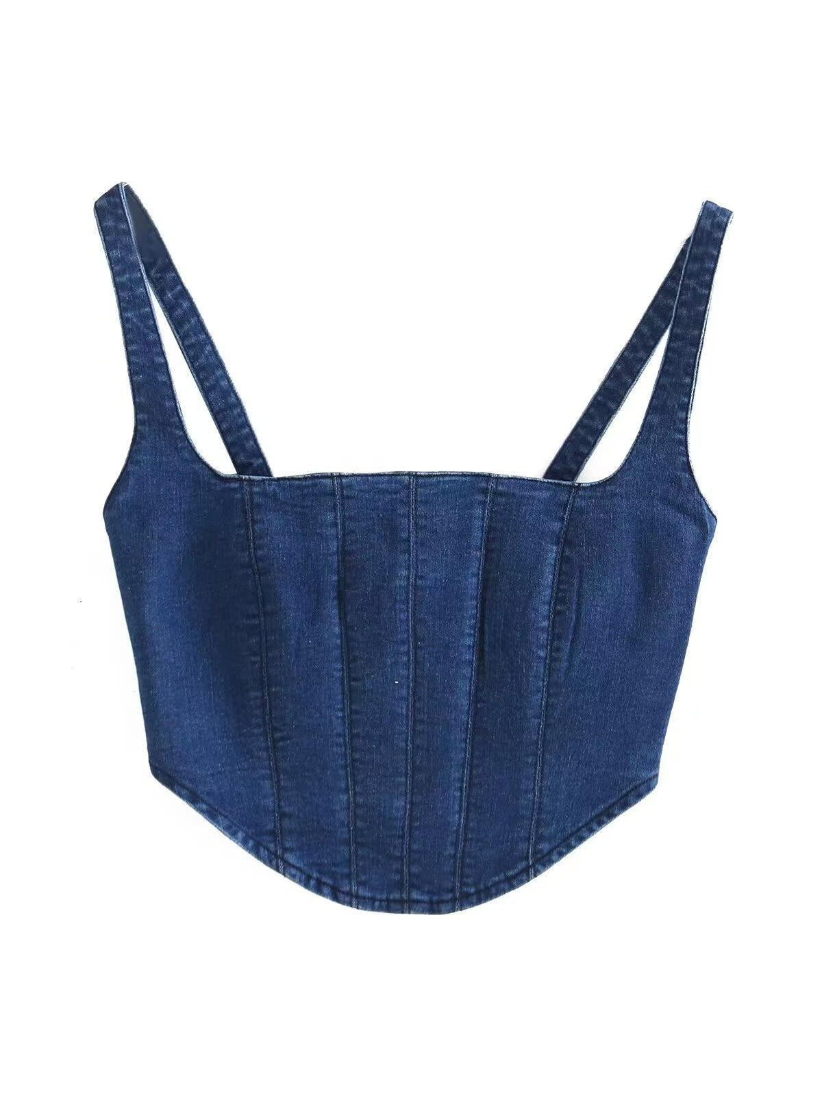 Denim Corset Sling Crop Top
