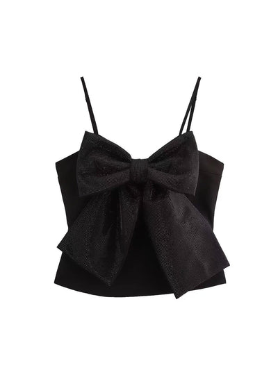 Spaghetti Strap Rhinestone Bow Applique Top