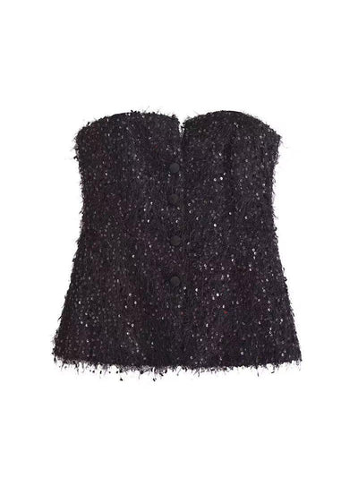 Bandeau Tube Sequins Vest Coat Top