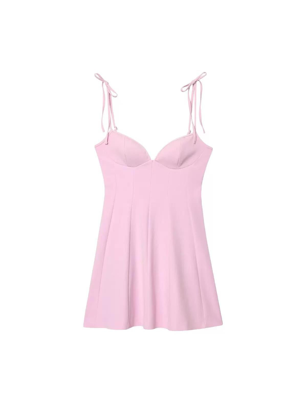 Coastal Corset Tie-Strap Mini Dress, pink, with adjustable shoulder ties