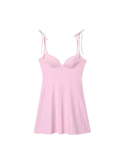 Coastal Corset Tie-Strap Mini Dress, pink, with adjustable shoulder ties