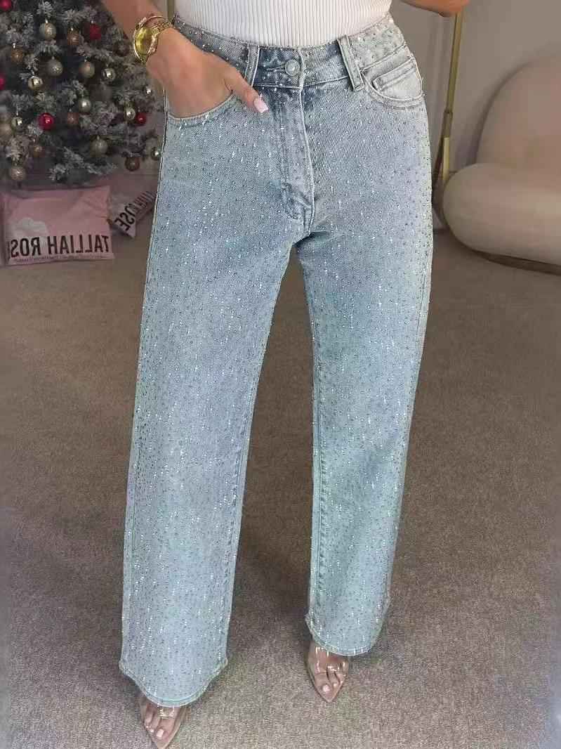 High-Rise Sparkle Straight-Leg Jeans