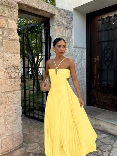 Sunset Pleats Cutout Maxi Dress