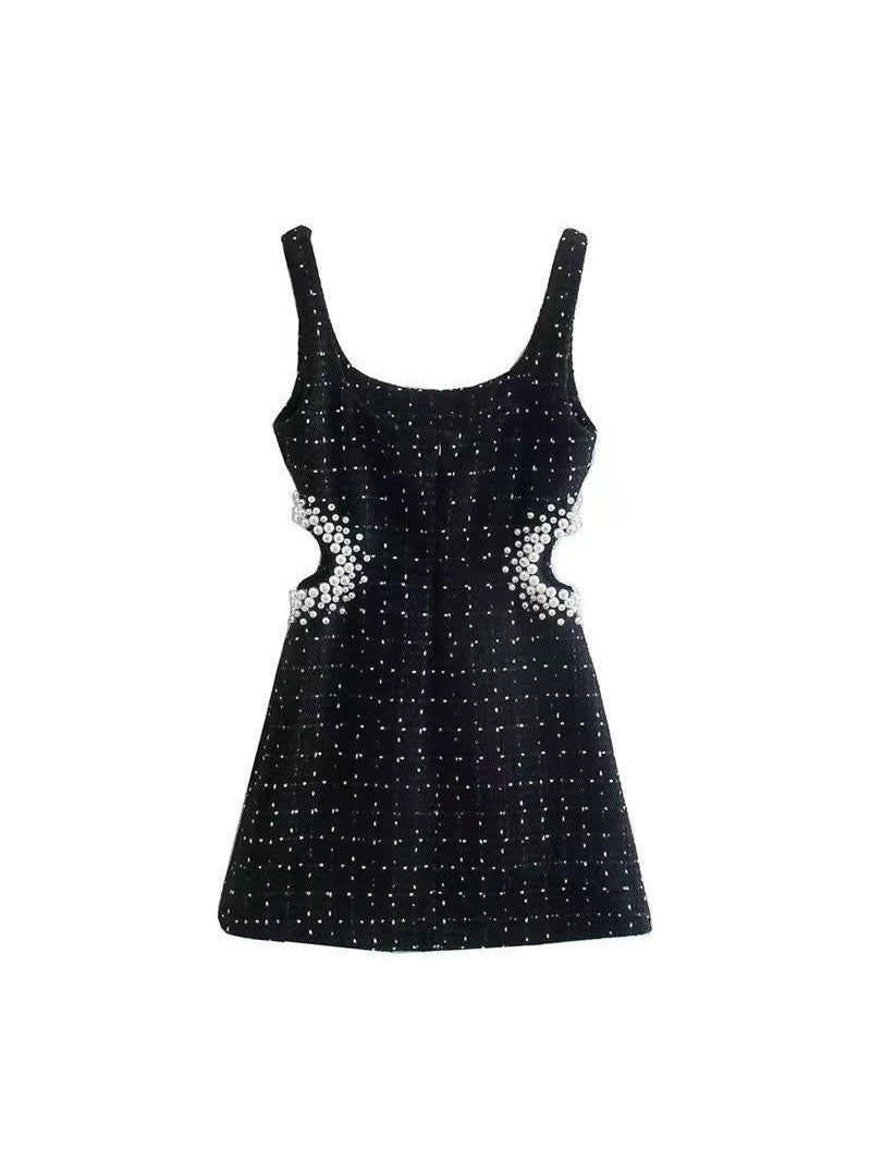 Tweed Pearl Beaded Cutout Short Dress