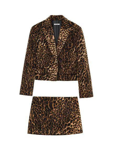 Animal Print Crop Blazer & Skirt Coord Set