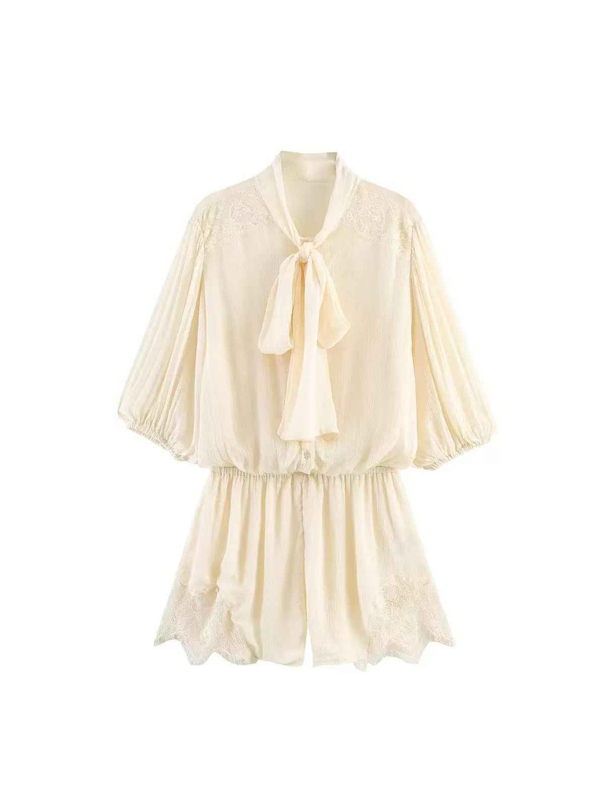 Poet Tie‑Neck Chiffon Mini Dress