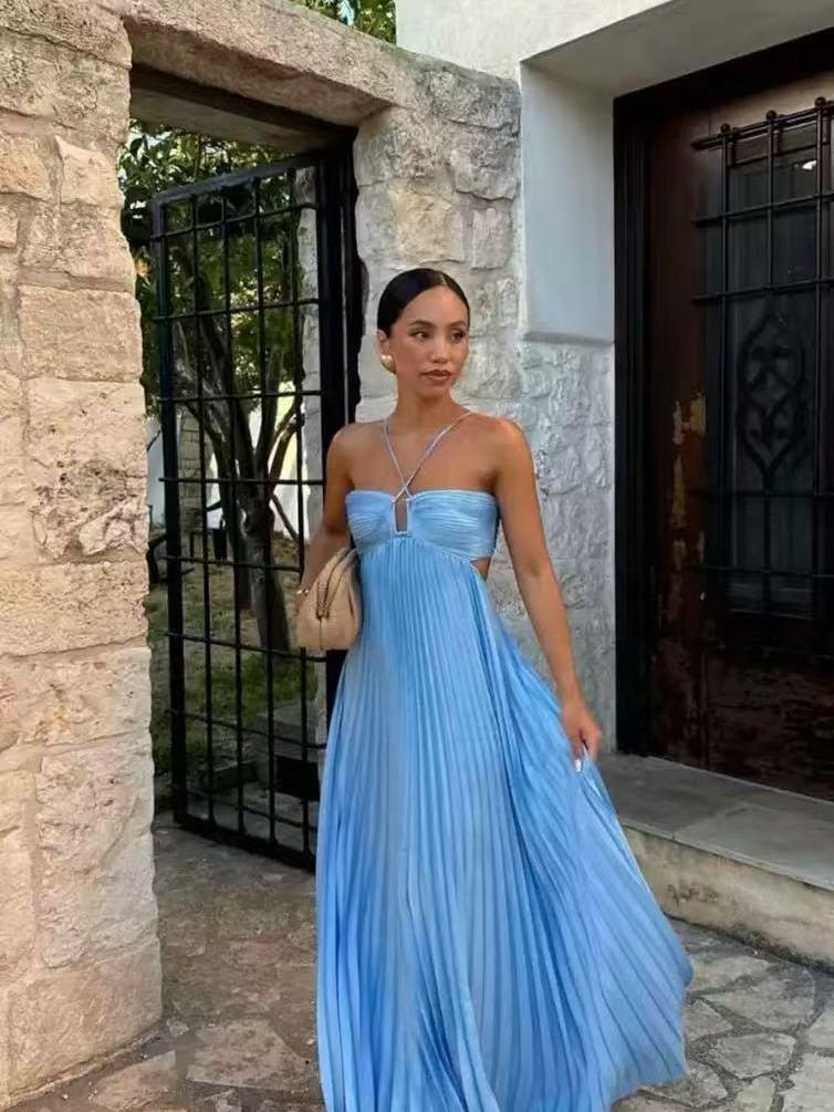 Sunset Pleats Cutout Maxi Dress