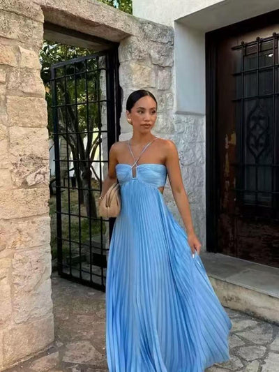 Sunset Pleats Cutout Maxi Dress