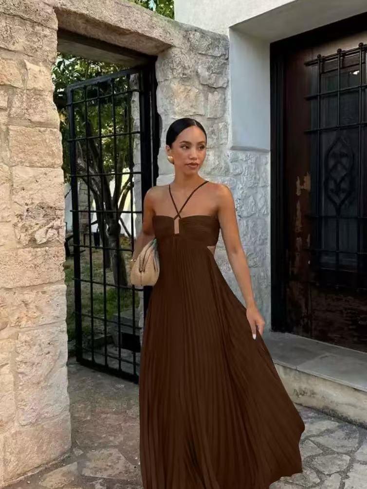 Sunset Pleats Cutout Maxi Dress