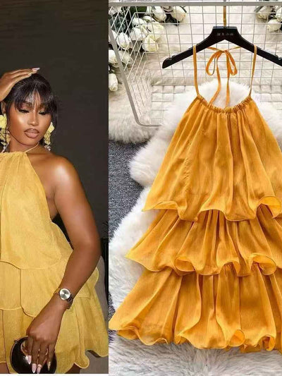 Tiered Ruffle Halter Mini Dress