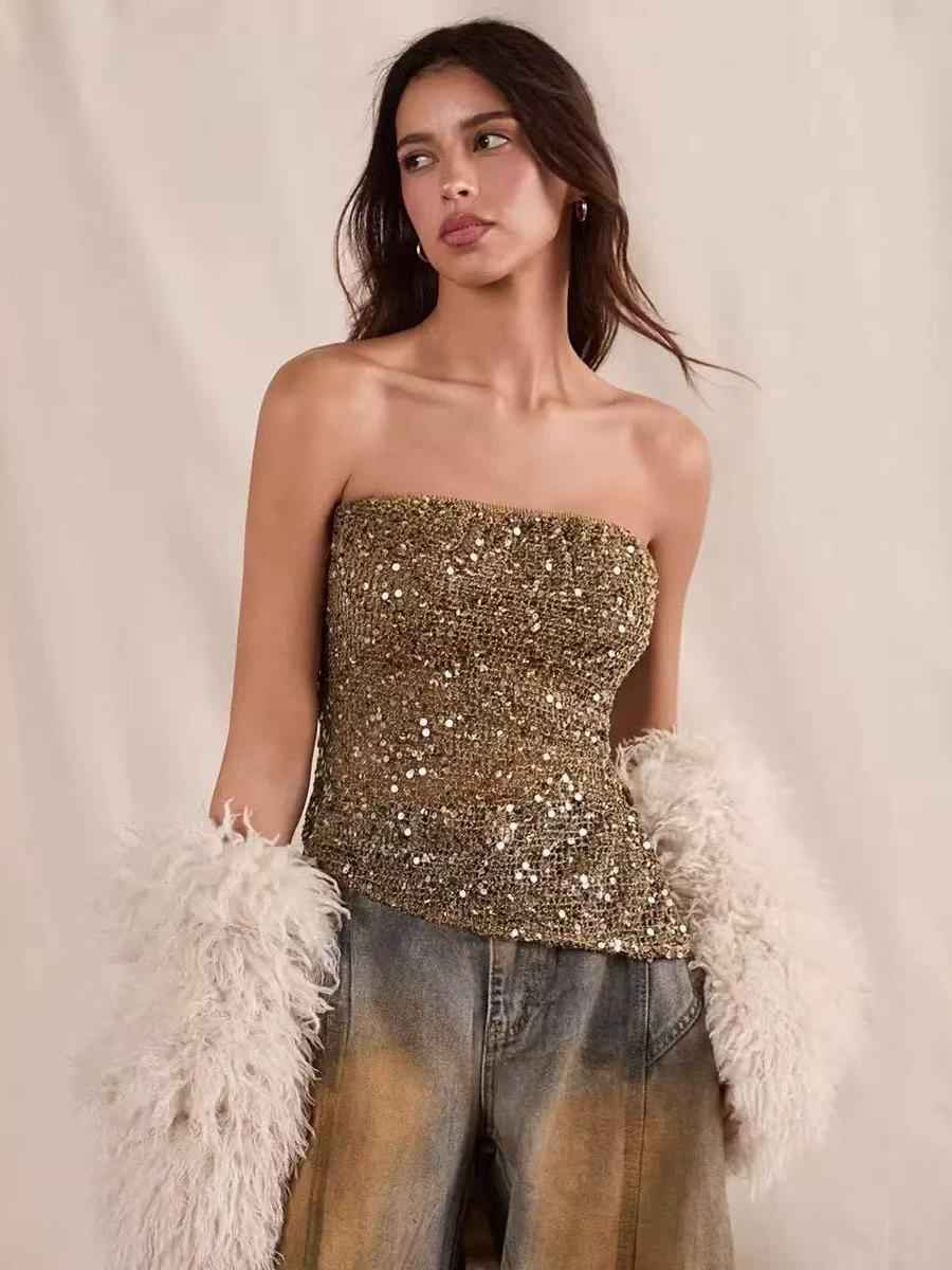 Gilded Glow Sequin Bandeau Top