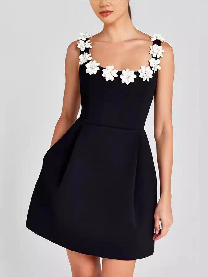 Floral Applique Fit Flare Short Dress