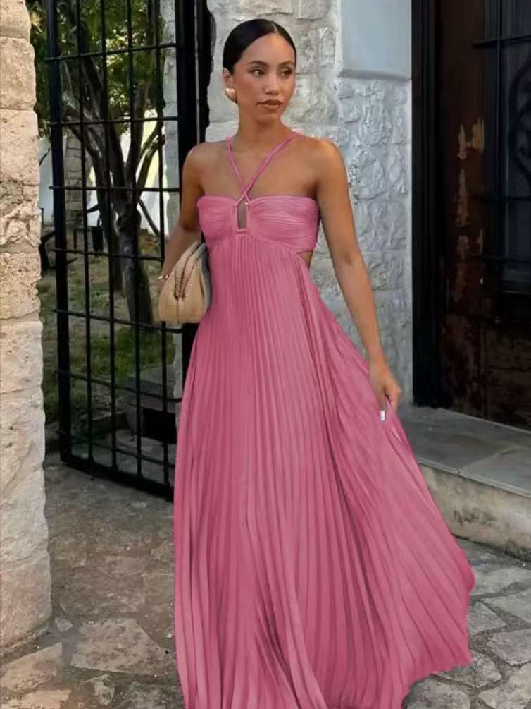 Sunset Pleats Cutout Maxi Dress