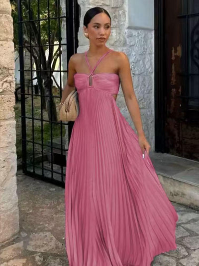 Sunset Pleats Cutout Maxi Dress