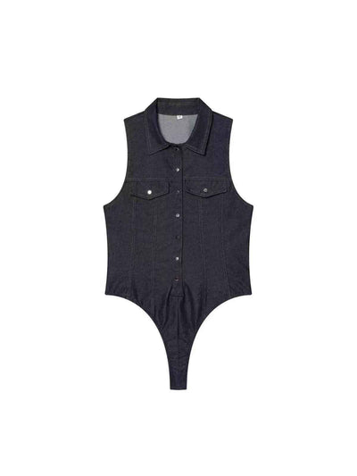 Denim Button-Down Bodysuit Vest