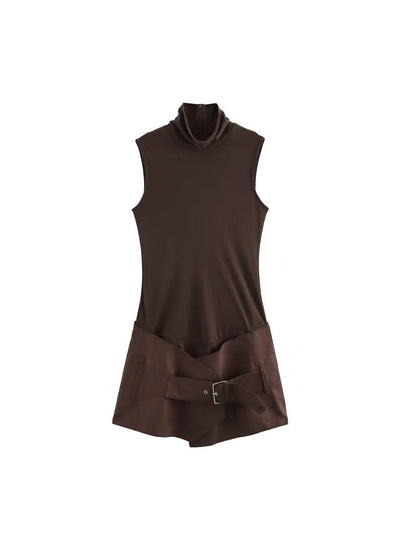 Suede High Neck Romper With Belt