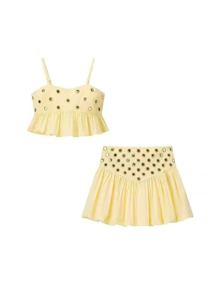 Eyelet Embellished Ruffle Co‑Ord Set