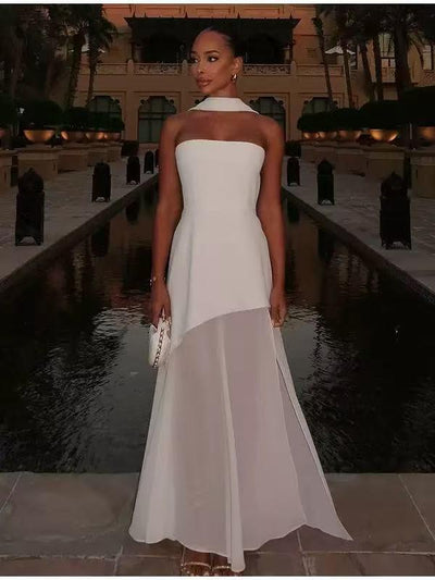 Sofia High Slit Asymmetric Tube Maxi Dress with Scarf