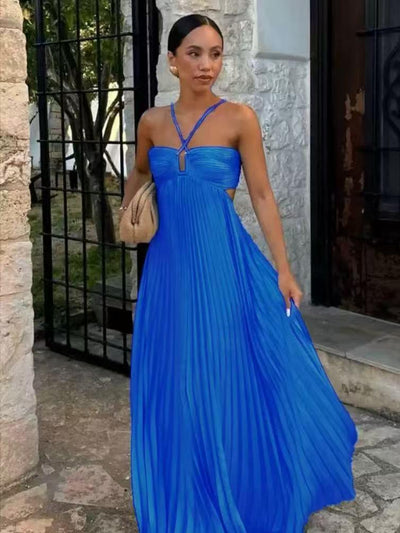 Sunset Pleats Cutout Maxi Dress