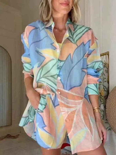 Tropical Pastel Oversized Shirt & Shorts Co-ord Set by Exclusives, pastel leaf print