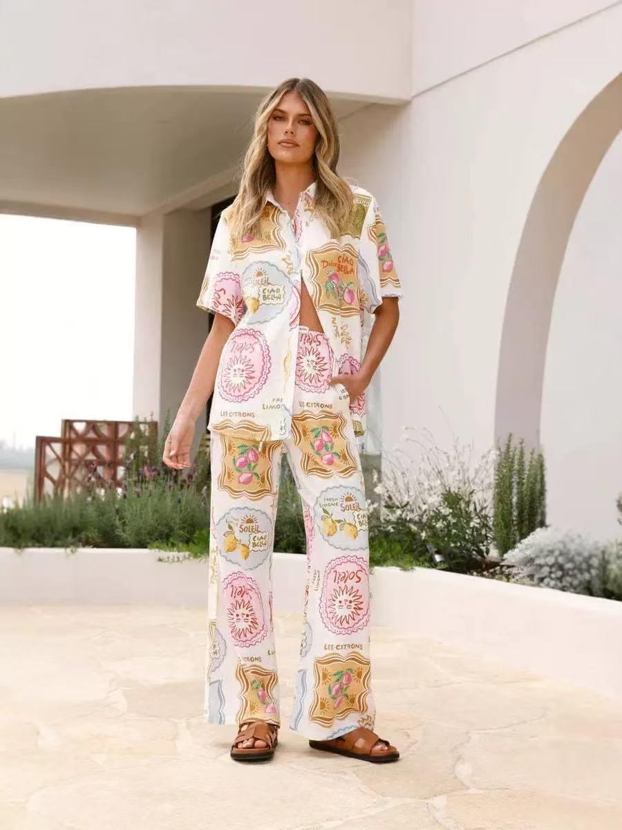 Summer Bella Print Shirt & Pants Coord Set