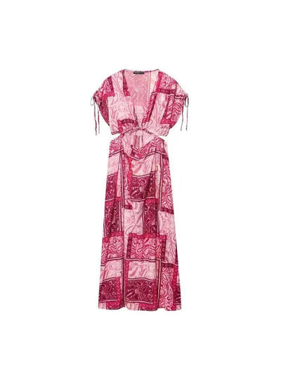 Vintage Print Clara Hollow Out Casual Sleeveless Maxi Dress