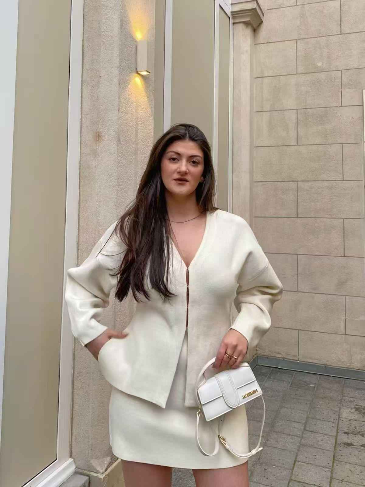 Minimalist V‑Neck Jacket & Skirt Co‑Ord Set
