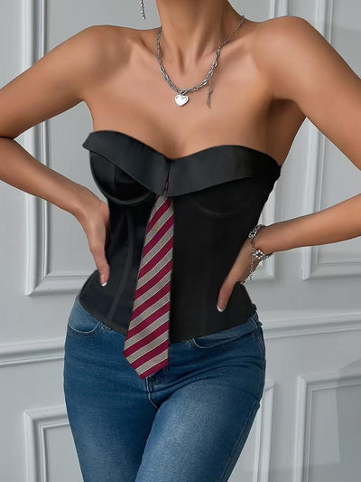 Tube Boning Corset Top With Tie