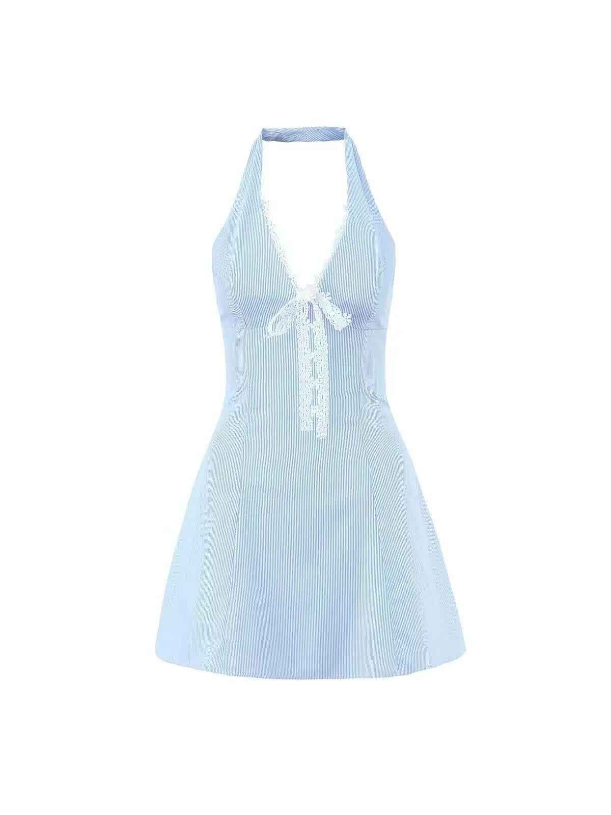 Lace Trim Halter A-Line Mini Dress