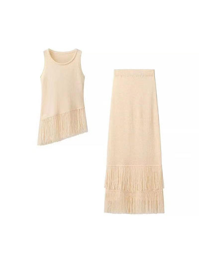 Fringe Tassel Asymmetric Top & Skirt Coord Set