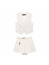 Striped Vest Waist Coat & Shorts With Belt Coord Set