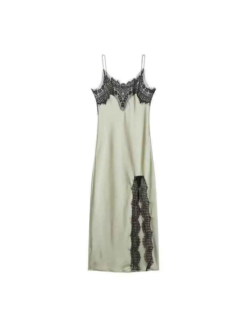 Contrast Lace Trim Slip Midi Dress