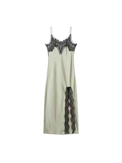 Contrast Lace Trim Slip Midi Dress