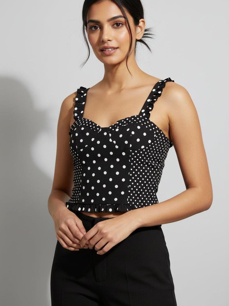 Retro Spot Ruffle Bustier Top