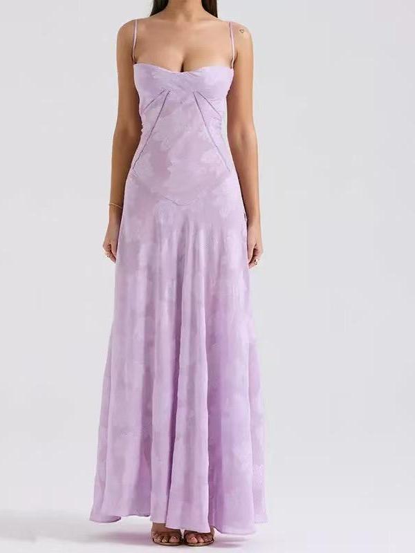 Jacquard Print Hollow Out Lace up Back Maxi Dress